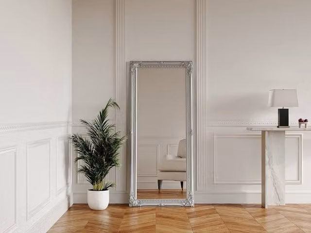 Vente-unique Silver Eucalyptus Wood Frame Moulded Wall Mirror, W: 60 cm, H: 140 cm – 1
