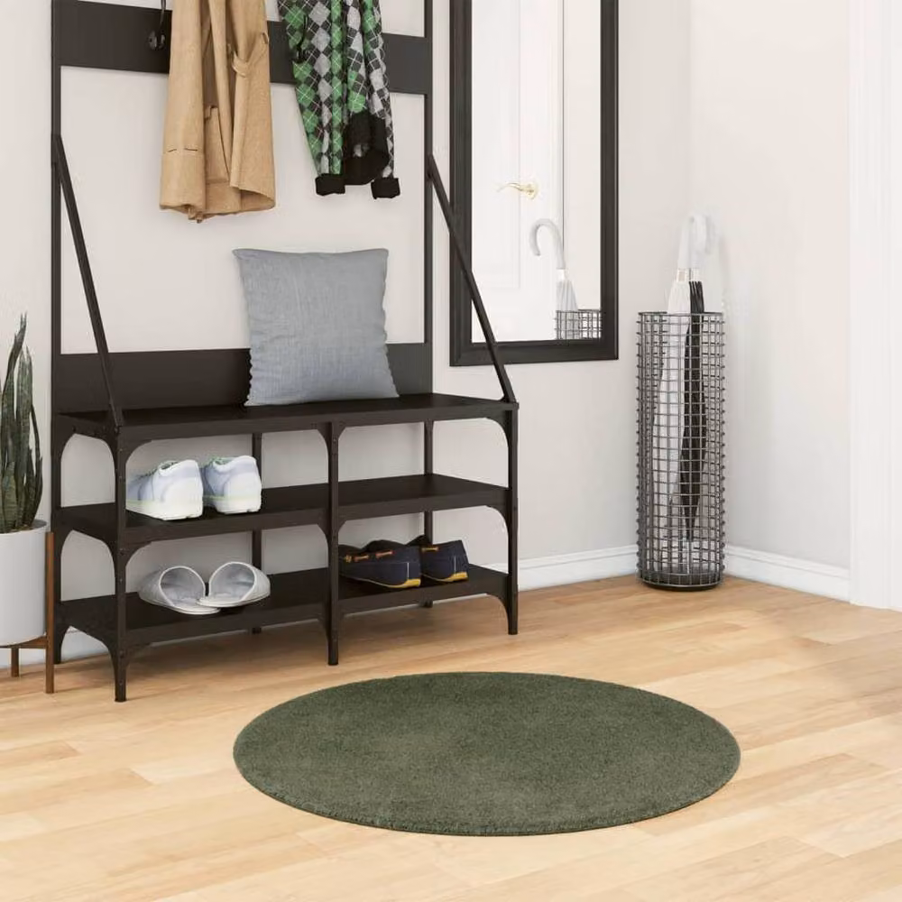 Berkfield Home HUARTE Round Short Pile Washable Rug in Forest Green, Diameter: 80 cm – 2