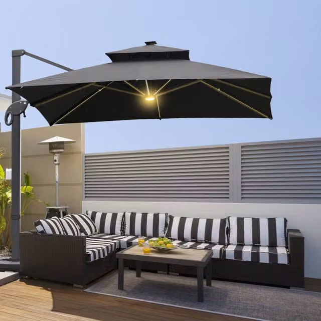 Outsunny Roma Cantilever Parasol in Dark Grey, 3 x 3 m