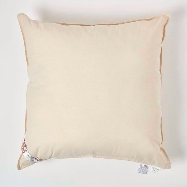 Homescapes Organic Cotton Square Cushion Pad Insert in Beige and Yellow, 60 x 60 cm