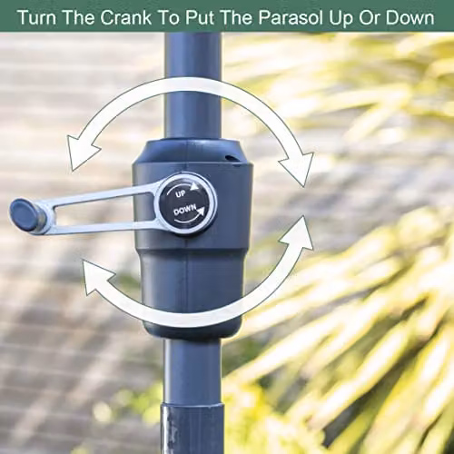 GardenKraft Outdoor Garden Parasol in Dark Green with Tilt and Crank Mechanism, 6 Steel Ribs and UPF 30 Protection – 3