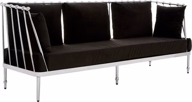 Fifty Five South Novo 3 Seat Silver Velvet Upholstered Sofa with Tapered Arms and Metal Frame