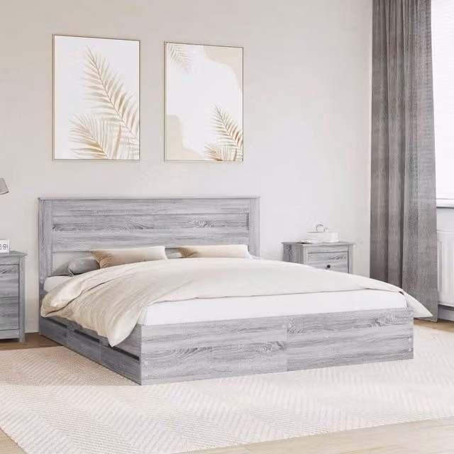 Berkfield Home Modern Bed Frame with Drawers in Grey Sonoma, Engineered Wood, W/D/H: 180 x 200 cm – 1