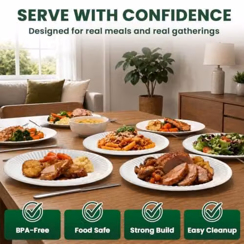 ECONX Heavy Duty Disposable Paper Plates, White, 23 cm, 500 Pieces – 5