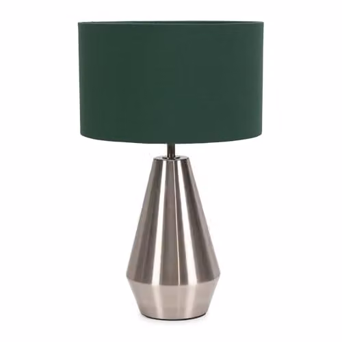 ValueLights Silver Chrome Metal Touch Dimmer Table Lamp with Green Fabric Cylinder Shade – 1