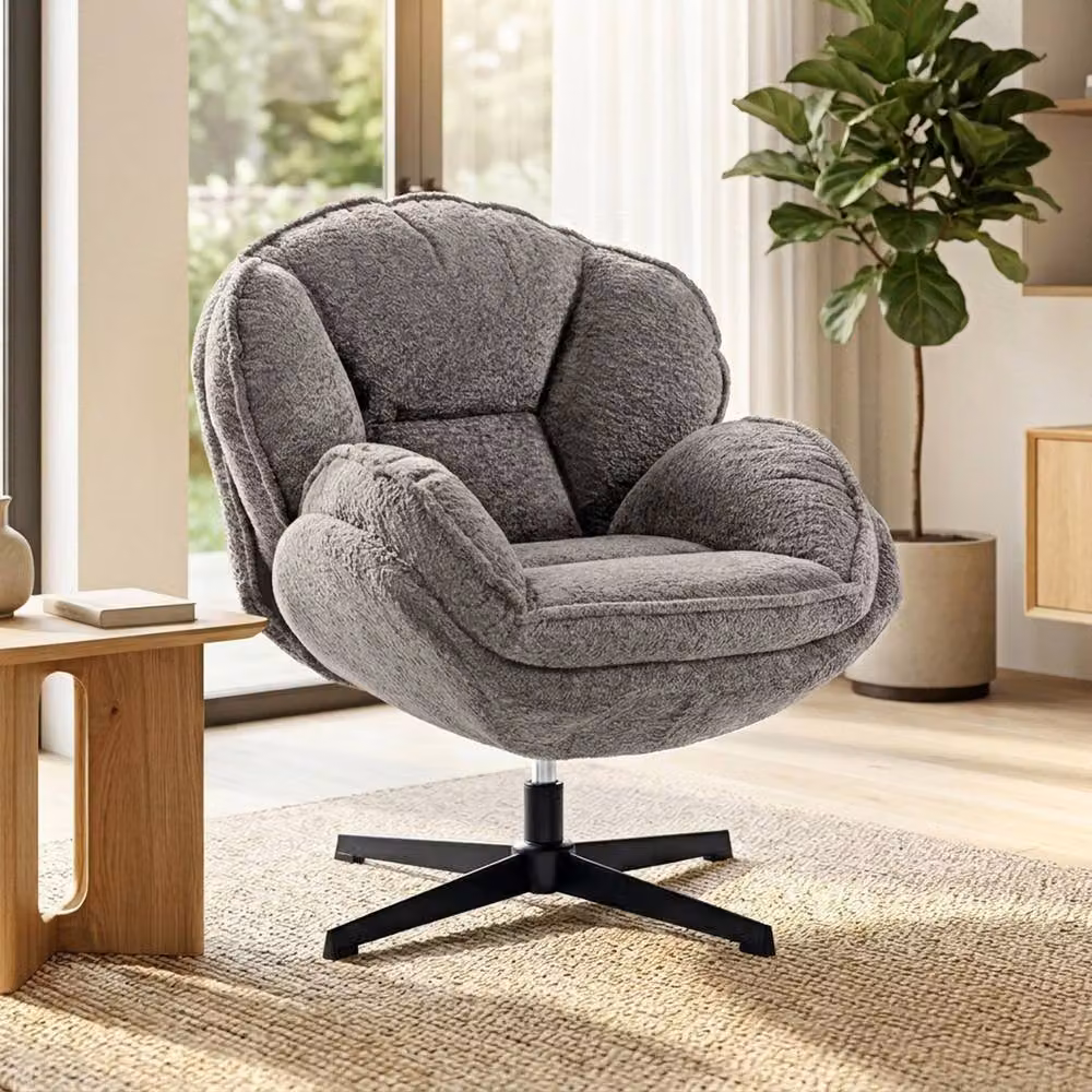 STILVORA Grey Velvet Modern Swivel Armchair with Armrests and Metal Frame – 2