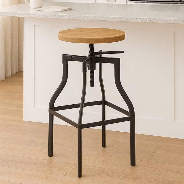 Orsina Industrial Ash Wood and Metal Bar Stool in Black – 1