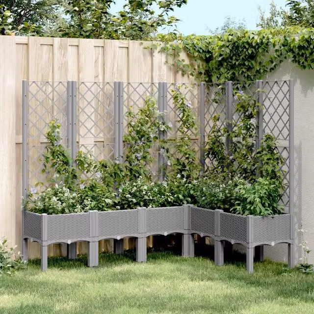 Berkfield Home Garden Planter with Trellis in Light Grey, W/D/H: 160 x 120 x 142 cm