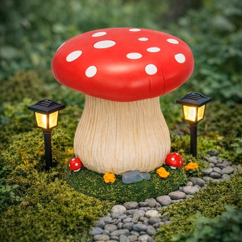 FLAVORA Red-Mushroom Garden Stool Seat in Red, Weatherproof Resin, H 32 cm x W 31 cm x D 31 cm – 2