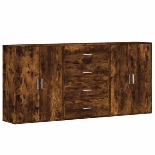 vidaXL Set of 3 Modern Sideboards in Smoked Oak Brown, Engineered Wood, W/D/H: 60 x 31 x 84 cm