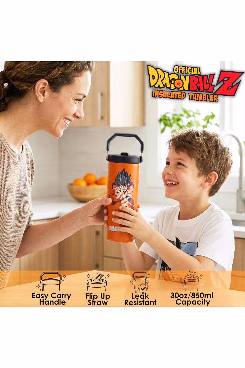 Get Trend Dragon Ball Z Insulated Stainless Steel Tumbler with Straw and Handle, Orange, 850ml – 7