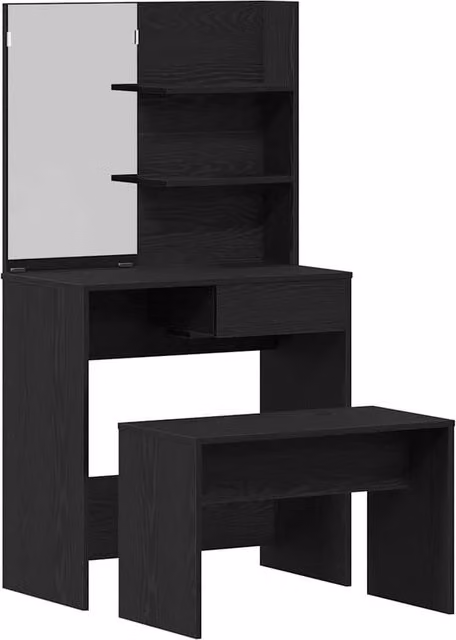 Berkfield Home Modern Black Oak Dressing Table Set in Engineered Wood – 1