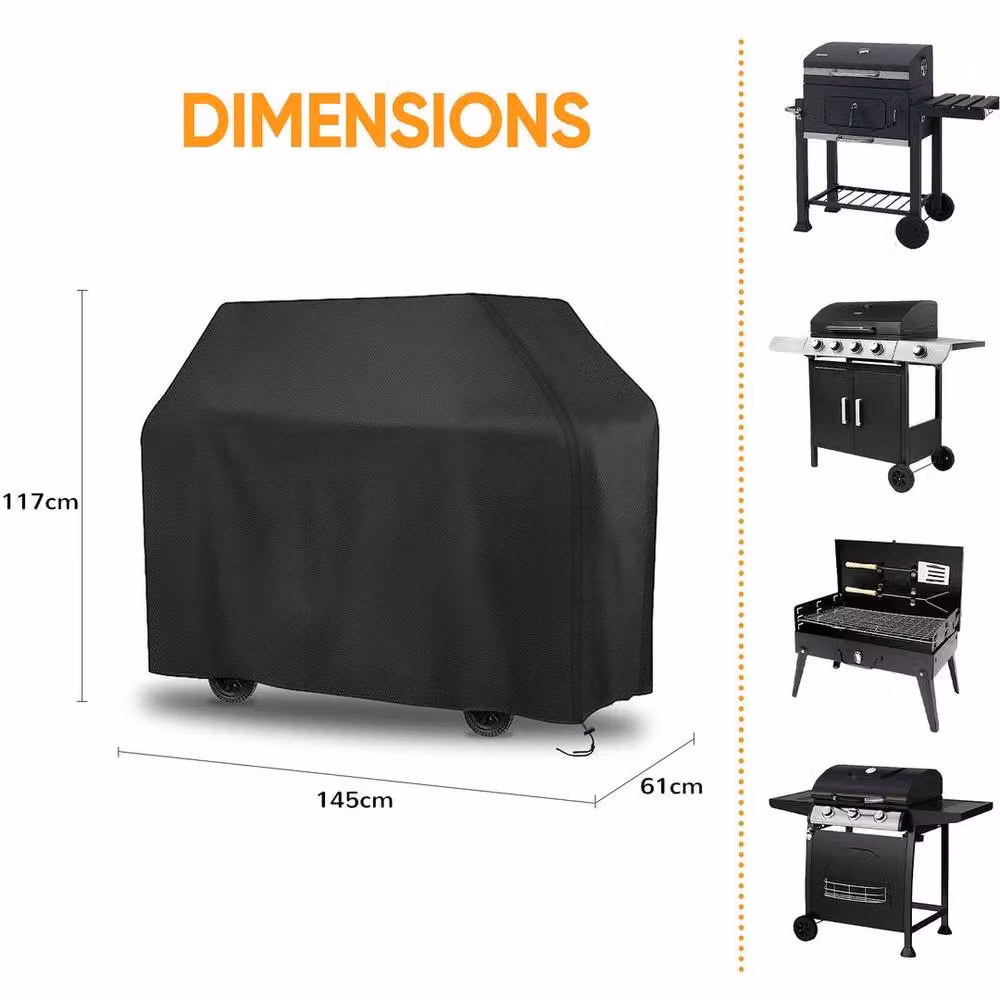 KORVIXA Heavy Duty BBQ Cover, Black, W: 145 cm, D: 61 cm, H: 117 cm – 2