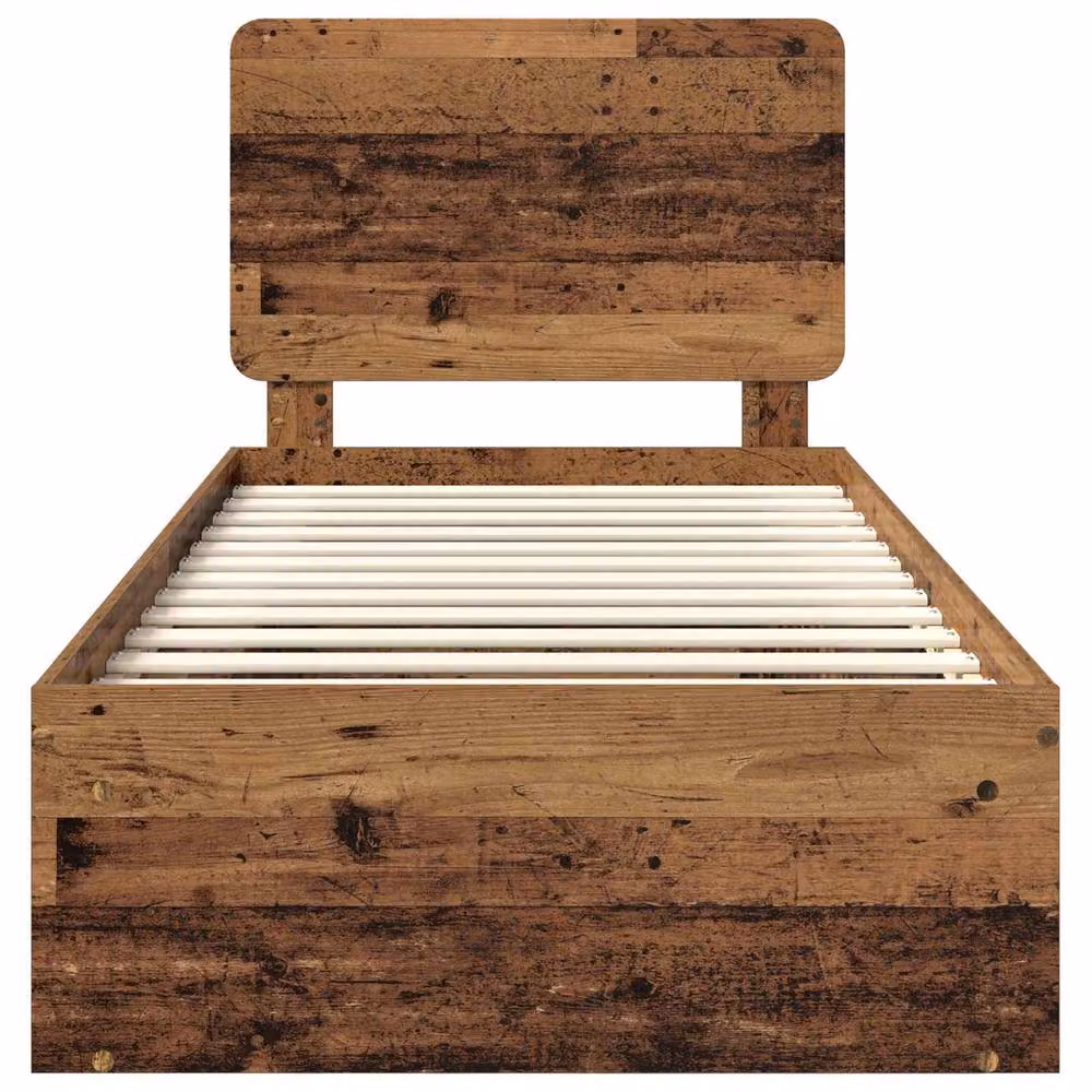 Berkfield Home Modern Bed Frame with Headboard in Brown Old Wood and Solid Pine – 4