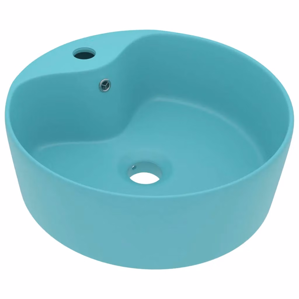 Berkfield Home Luxury Ceramic Round Countertop Wash Basin with Overflow, Matt Light Green, W: 36 cm, D: 13 cm – 2