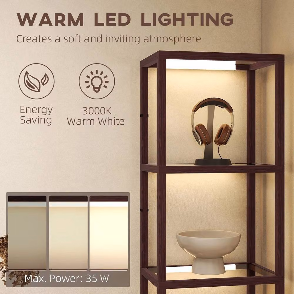 FORGEVIO Dimmable LED Floor Lamp with Glass Shelves in Brown – 4