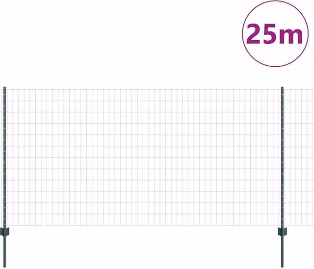 Berkfield Home Green Euro Fence with 11 U-Profile Posts, Powder-Coated Steel, 2 x 25 m – 1