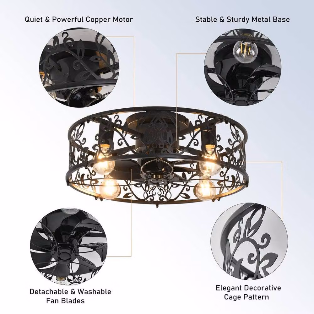 Garwarm Black Ceiling Light Fan with Remote Control – 3