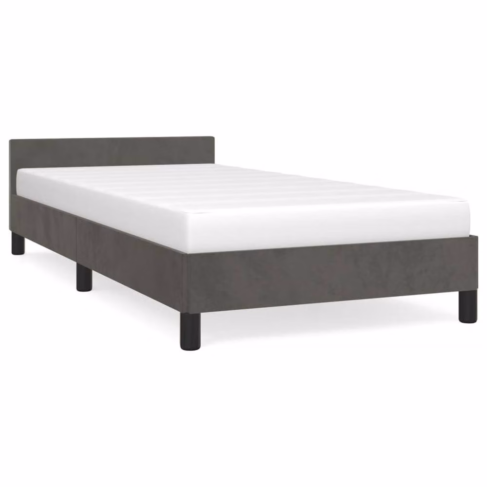 Berkfield Home Single Velvet Upholstered Bed Frame with Headboard, Dark Grey, W/D/H: 90 x 190 cm – 2