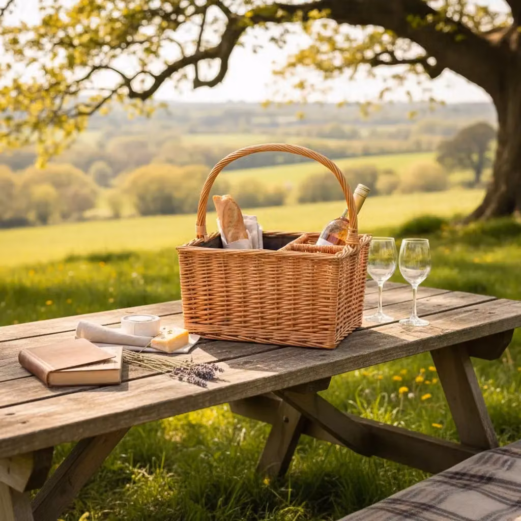 Red Wicker Picnic Basket with Lining and 2 Bottle Capacity in Brown – 2