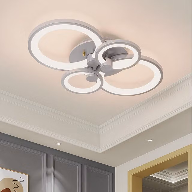 Komore Modern Dimmable Circular LED Semi Flush Ceiling Light in White
