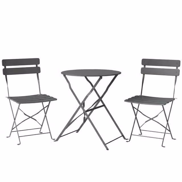 Outsunny Grey Folding Garden Bistro Set with Round Table and 2 Chairs and Electrophoresis Metal Frame – 1