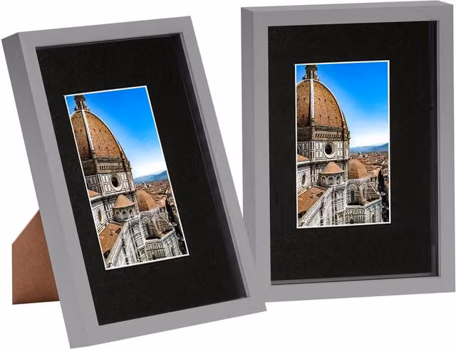 Nicola Spring Pack of 2 Rectangular 3D Shadow Box Frames with A5 Mount, Grey and Black, W/H: 30.48 x 21.0 cm