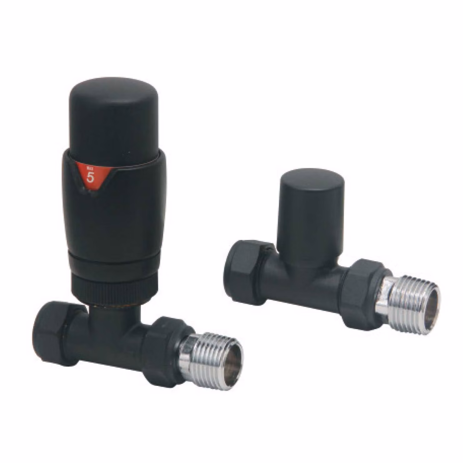 Arno Matt Black Round Valve Pair for Designer Straight Radiators