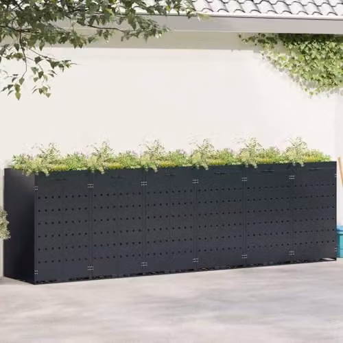 vidaXL Wheelie Bin Storage for 6 Bins, Black, W/D/H: 408 x 77.5 x 121.5 cm – 2