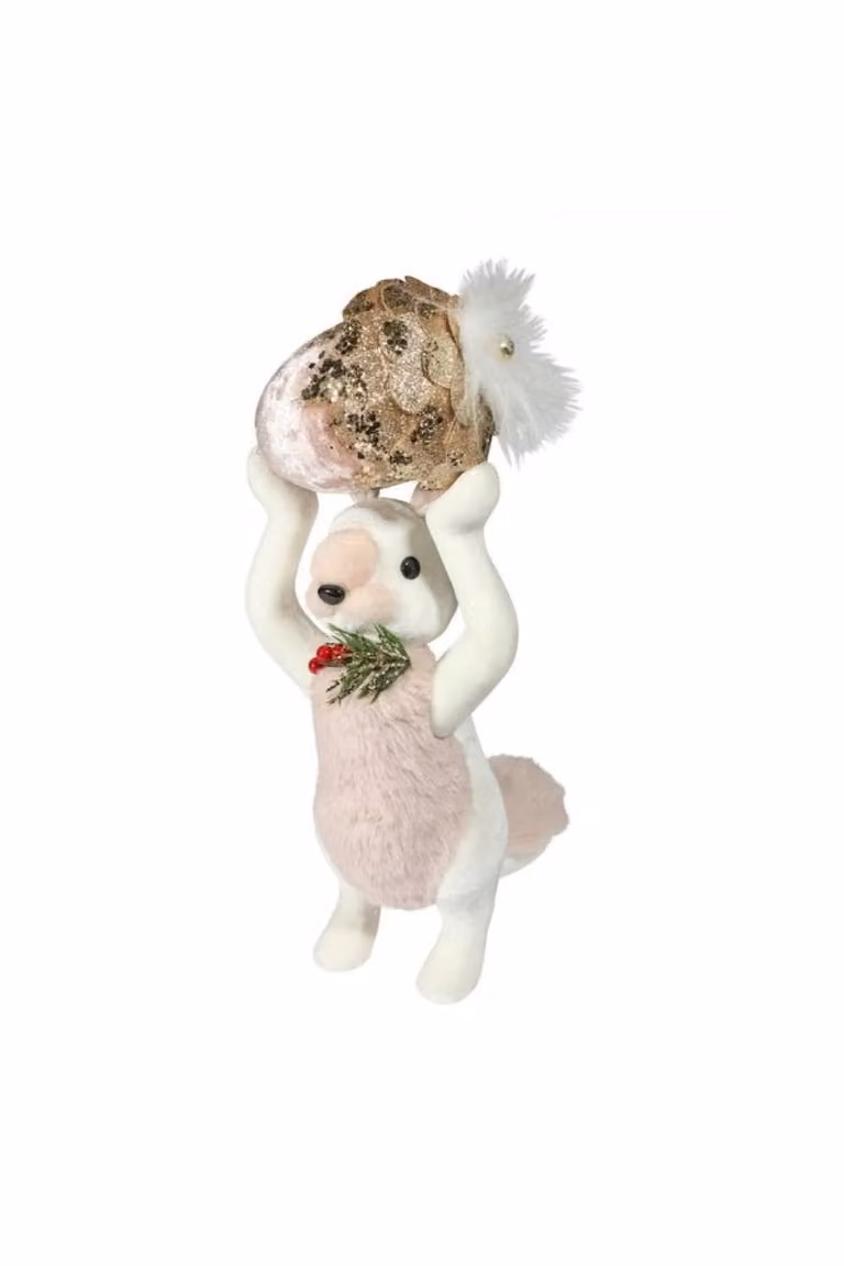 KDMD Pink and Gold Velvet Standing Squirrel Decoration, 40 cm