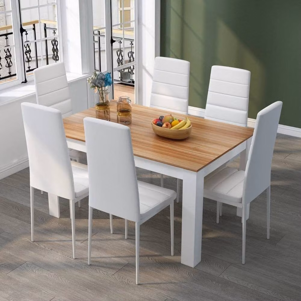 FORGEVIO Modern Oak Dining Table and 6 White Chairs Set – 2