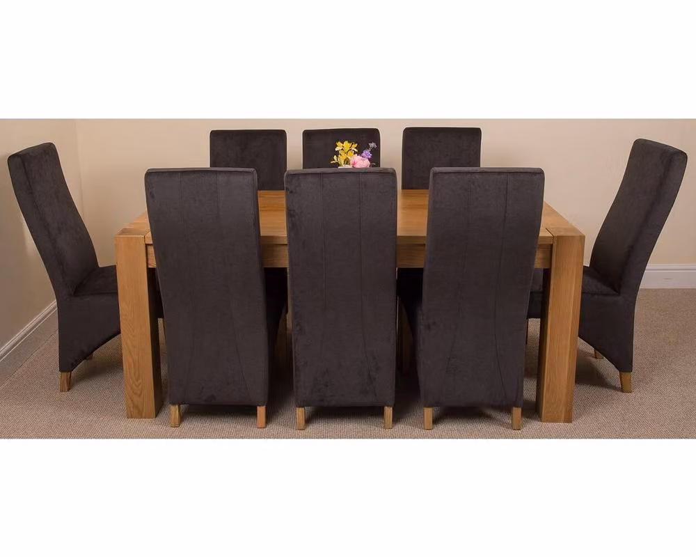 Thats Furniture Kuba Oak Dining Table and 8 Lola Black Fabric Chairs Set, W: 180 cm, D: 90 cm, H: 78 cm – 6