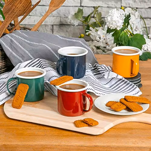 Argon Tableware Enamel Mugs, Set of 6, Yellow, Green and White, 375ml – 3