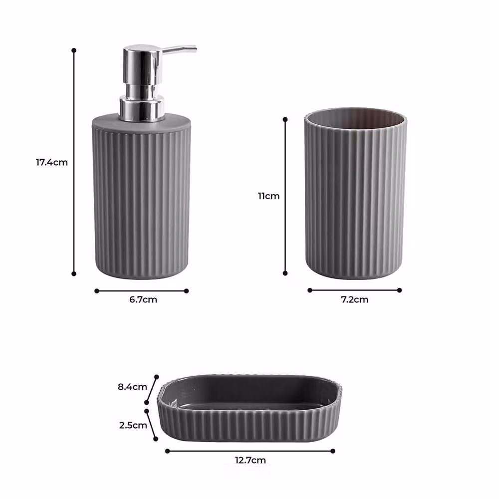 NESTLUNE 4 Piece Grey Plastic Bathroom Accessories Set including Soap Dispenser, Soap Dish, Tumbler and Toothbrush Holder – 3