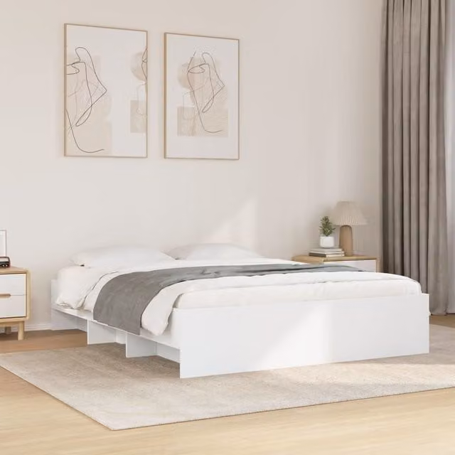 Berkfield Home White Engineered Wood Bed Frame with Side Compartments W/D/H: 160 x 200 cm – 1