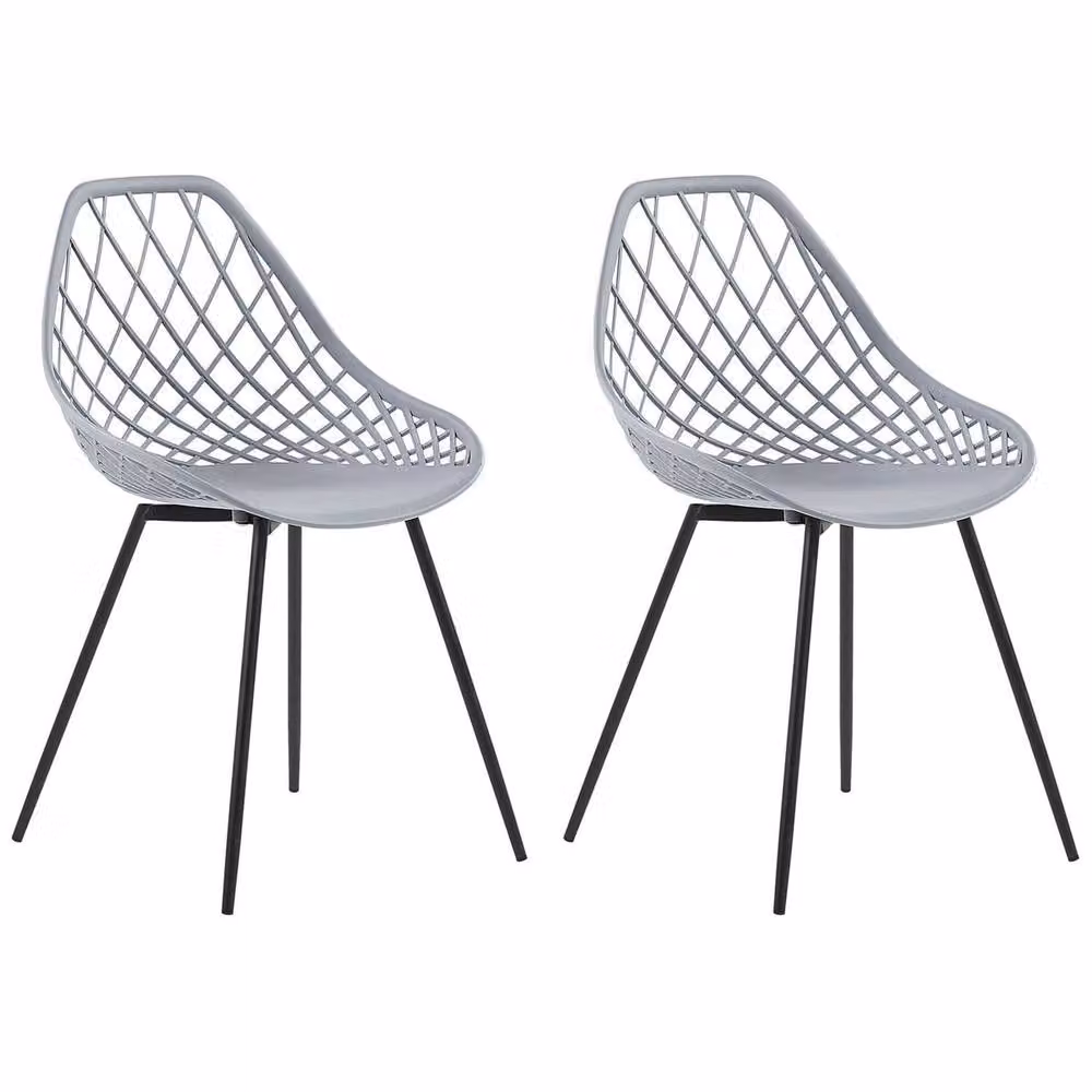 Wyld and Coco Set of 2 Grey Net-Back Dining Chairs with Black Legs – 2