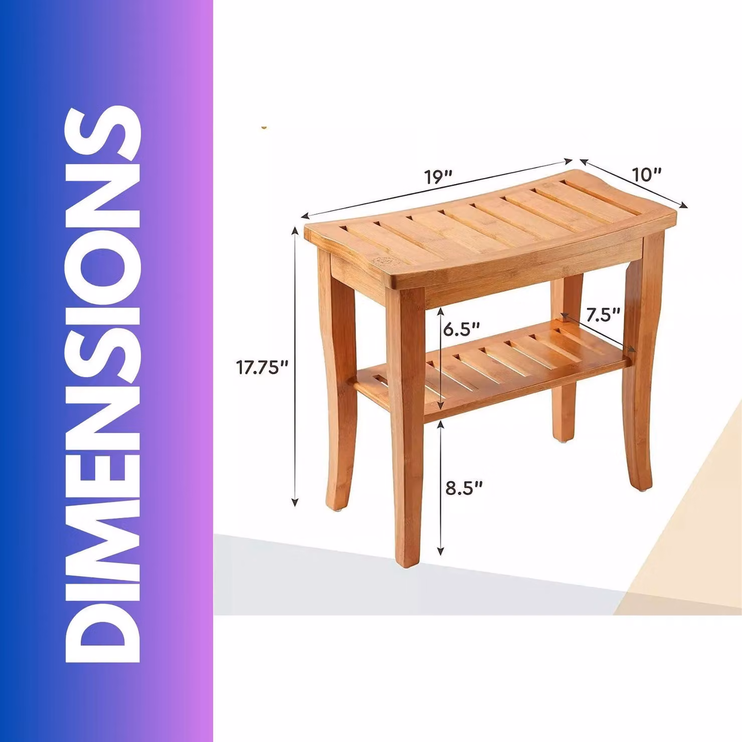 FURNOS 2 Tier Bamboo Side Table and Shower Stool in Natural Brown, W/D/H: 45.72 x 45.72 x 48.26 cm – 2
