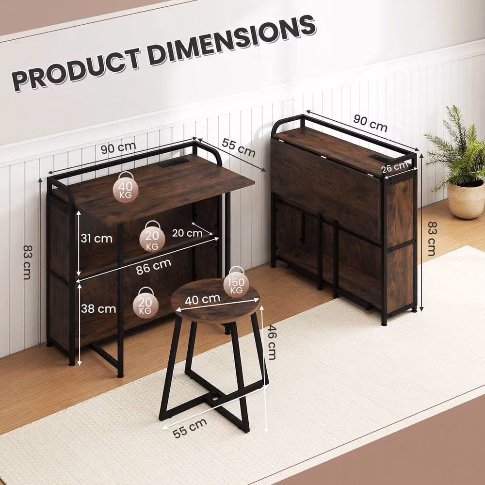 SPETLEK Industrial Space Saving Writing Desk with Stool in Brown – 2