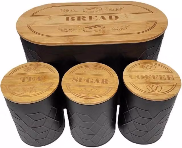 Hinsinc 4-Piece Airtight and Leakproof Bread and Food Storage Canister Set in Black – 1