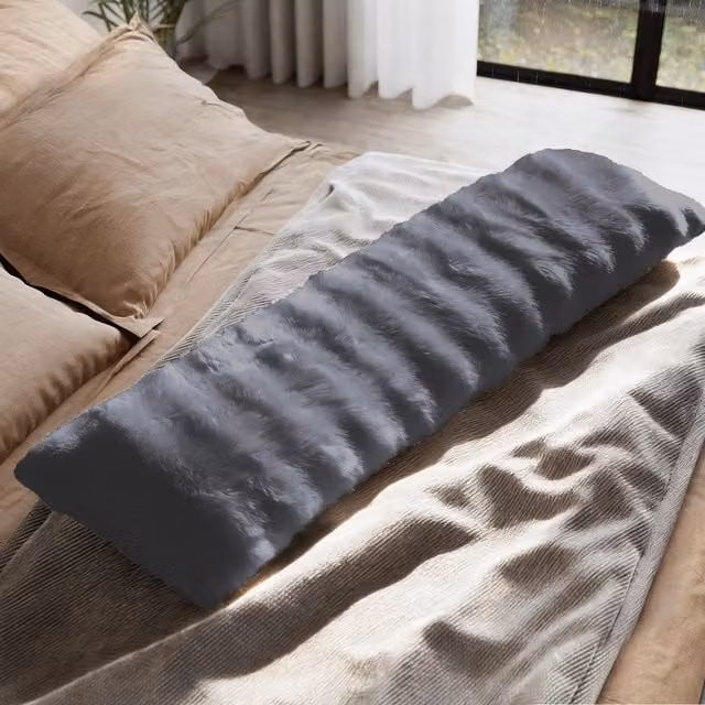 Sweet Dreams Rectangular Faux Fur Body Bolster Pillow in Anthracite Grey
