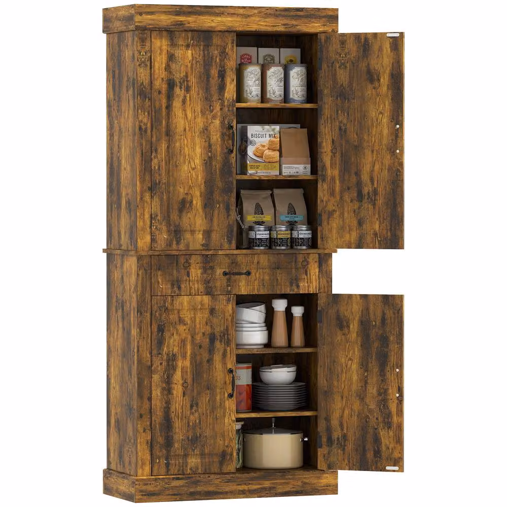 HOMCOM Brown Kitchen Pantry Tall Storage Unit with Internal Shelves and Drawers, H: 180 cm, W: 80 cm, D: 35 cm – 2