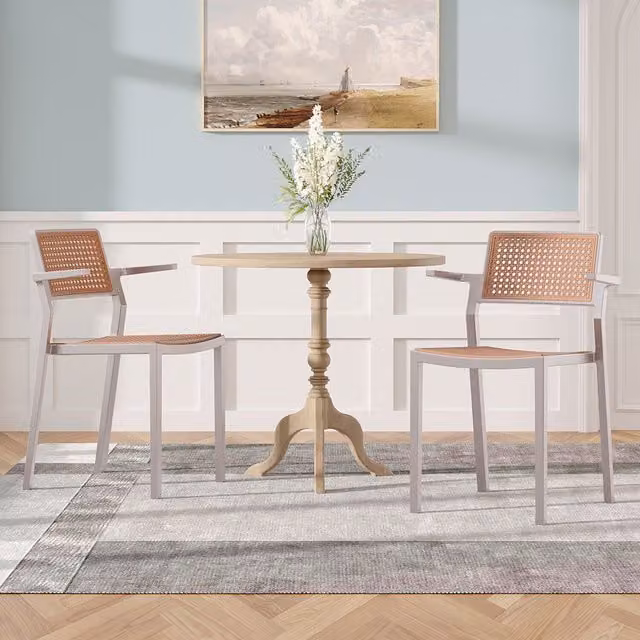 Komore Set of 4 Grey Pseudo-rattan PP Dining Chairs with Armrests