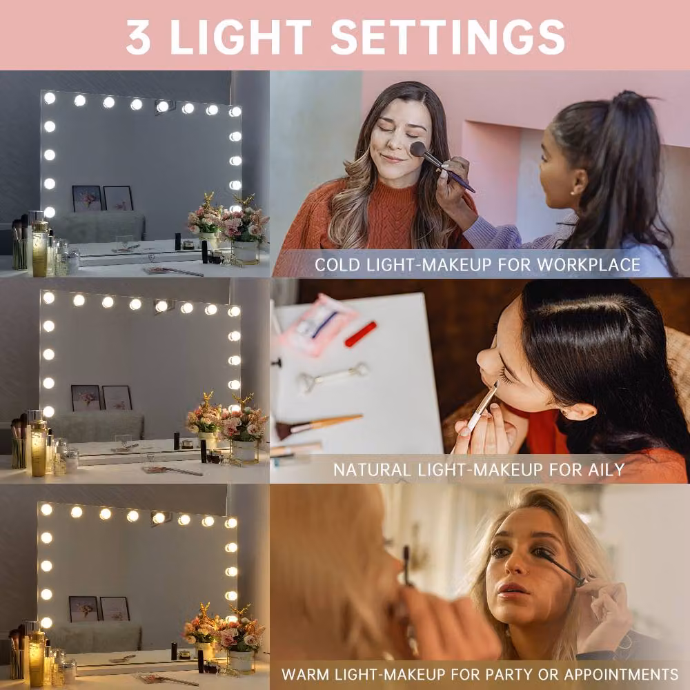 FENCHILIN 8-Drawer White Dressing Table with 18 LED Hollywood Mirror – 4