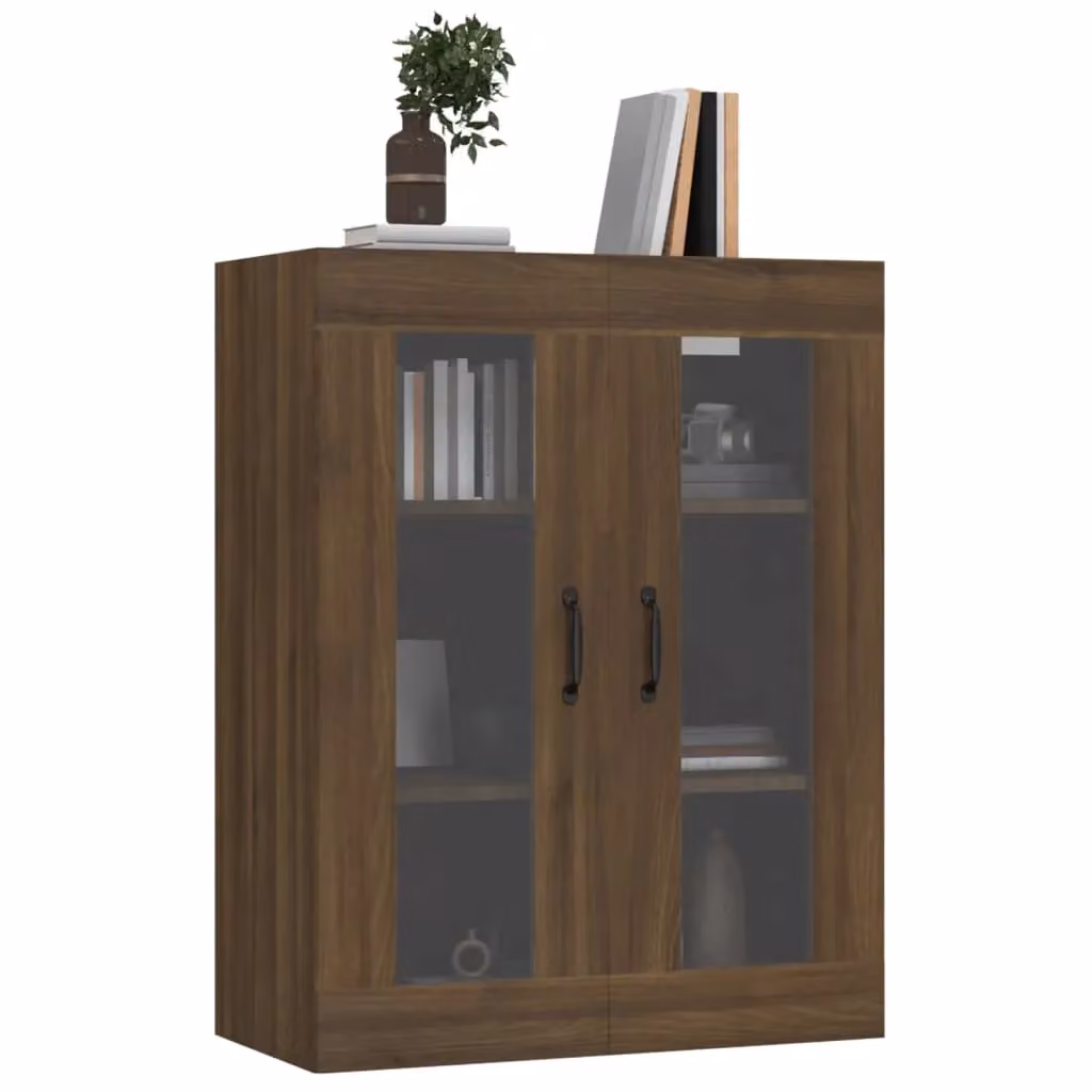 Berkfield Home Hanging Wall Cabinet in Brown Oak with Glass Doors, W/D/H: 69.5 x 34 x 90 cm – 2