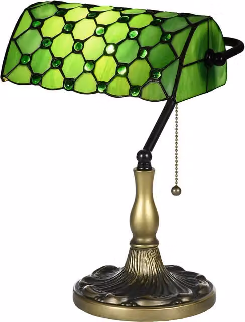HOMCOM Antique Stained Glass Table Lamp in Green with Pull Chain