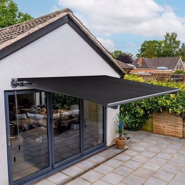 Jack Stonehouse Manual Retractable Showerproof Crank Operated Patio Awning in Black, Width: 250 cm