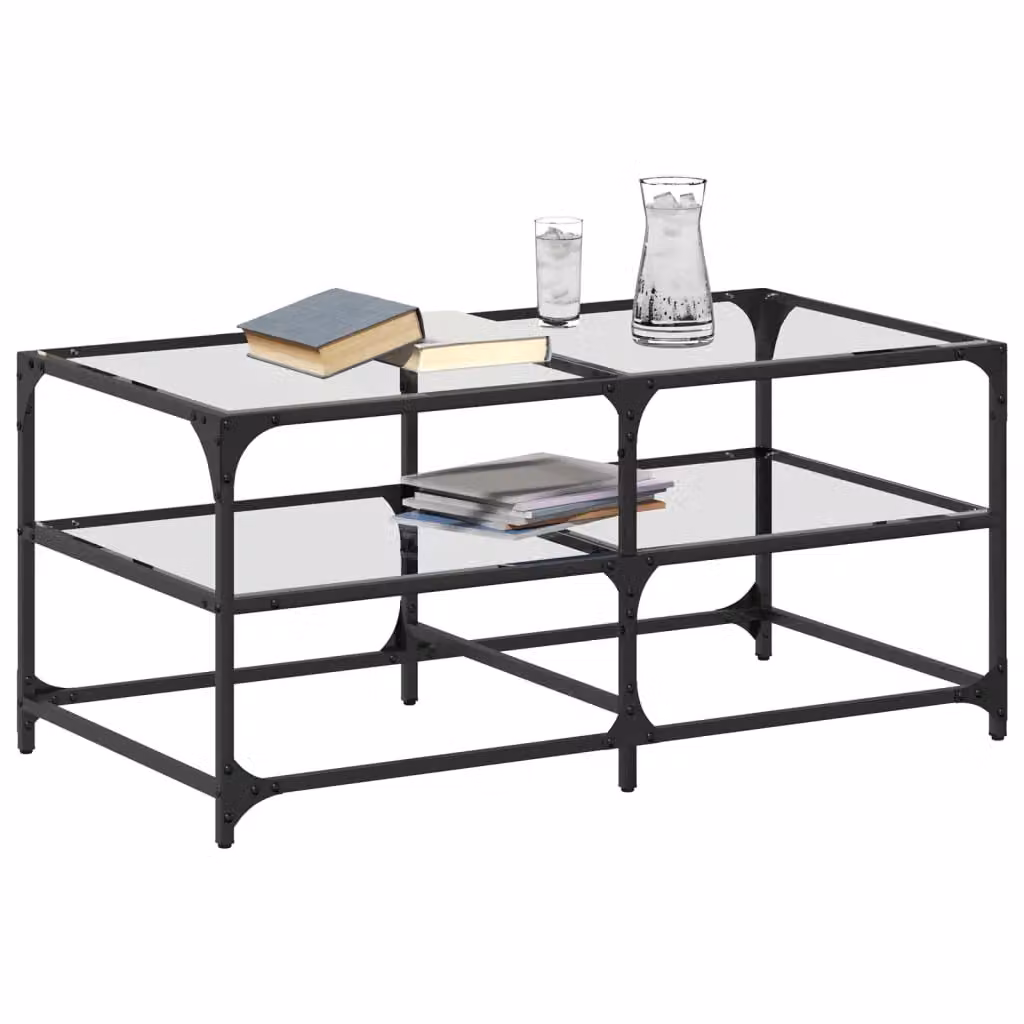 Berkfield Home Coffee Table with Transparent Glass Top and White Steel Frame, W: 98.5 cm, D: 50 cm, H: 45 cm – 2