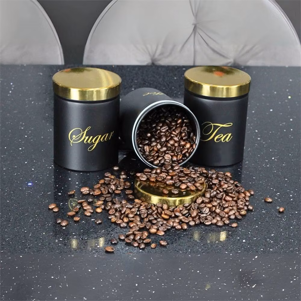 Havendro Black and Gold Set of 3 Airtight Metal and Bamboo Tea, Coffee and Sugar Canisters – 2