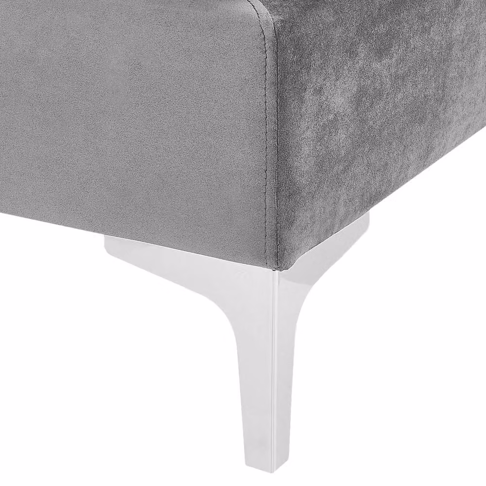 Wyld and Coco Glamour Velvet Ottoman in Grey with Silver Metal Legs – 4