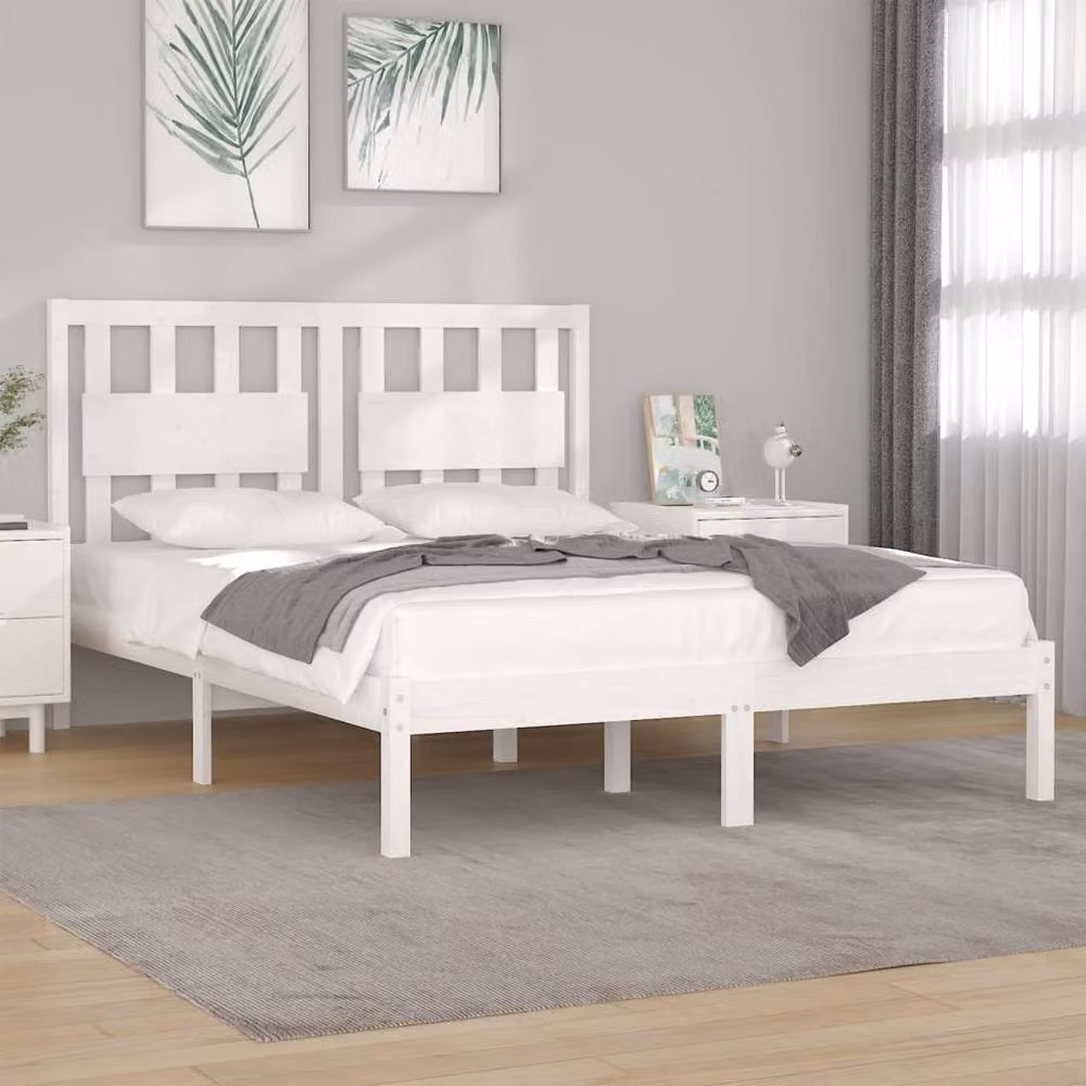 Berkfield Home Beautiful Bed Frame, White Solid Pine Wood, W/D/H: 140 x 190 cm – 2